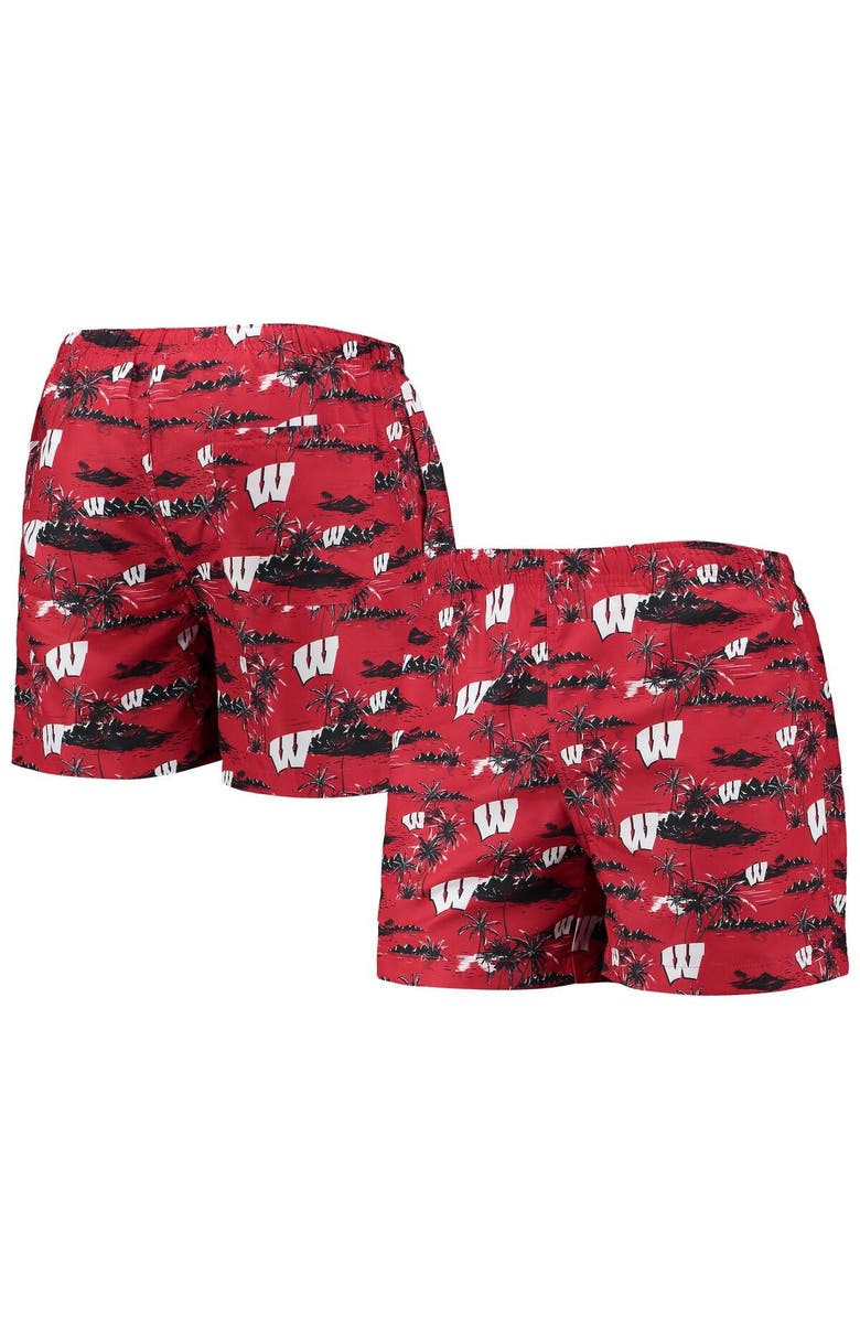 FOCO Men's FOCO Red Wisconsin Badgers Island Palm Swim Trunks, Main, color, Red