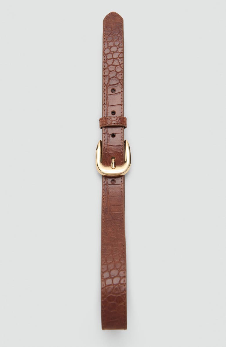MANGO Croc Embossed Faux Leather Belt, Alternate, color, Brown