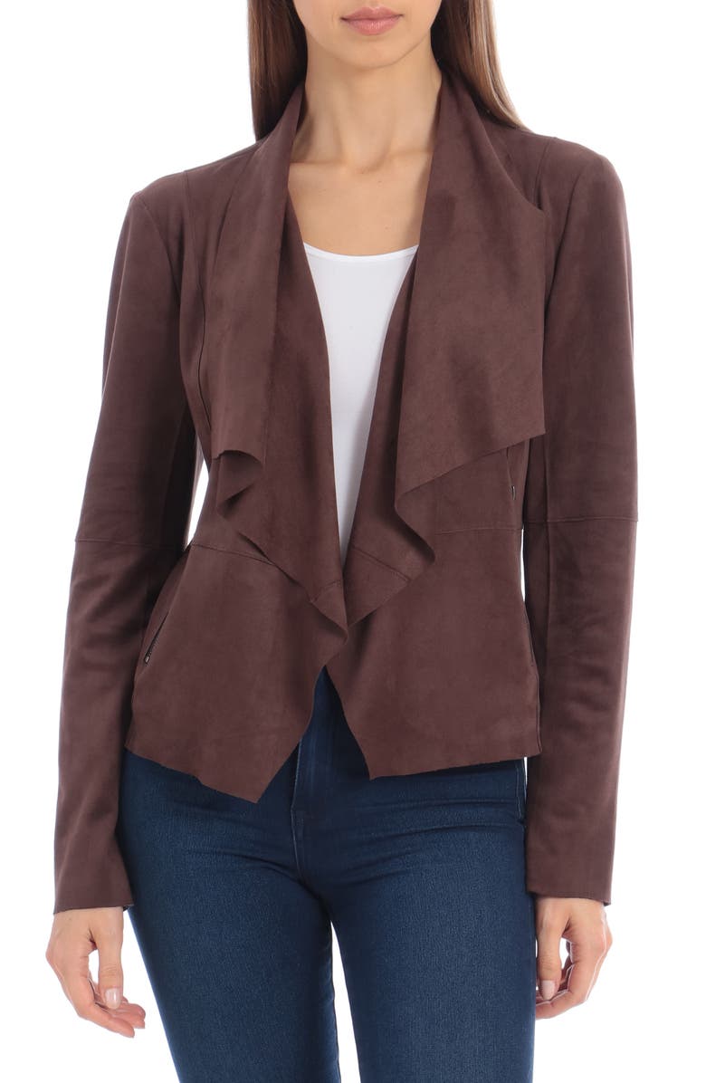 Bagatelle Draped Faux Suede Jacket, Main, color, Chocolate