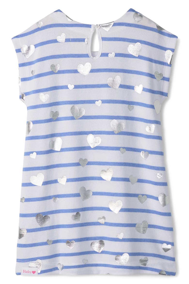 Kids' Heart Stripes Terry Dress, Alternate, color, CORNFLOWER BLUE