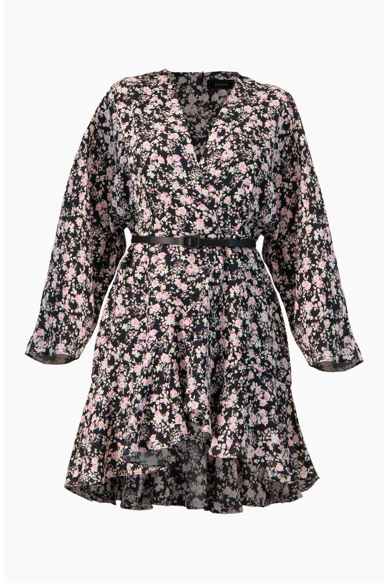 Dolan Sleeve Short Floral V-Neck Dress, Alternate, color, Black
