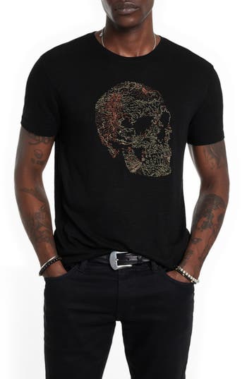 John Varvatos Skull Embroidered Linen & Modal T-shirt In Black
