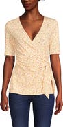 Lands' End Elbow Sleeve Lightweight Jersey Side Tie Blouse