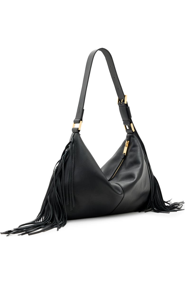 AllSaints Edbury Fringe Leather Hobo Bag, Alternate, color,