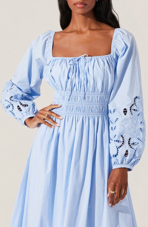 Astr The Label Wisnia Long Sleeve Eyelet Embroidered Dress In Blue