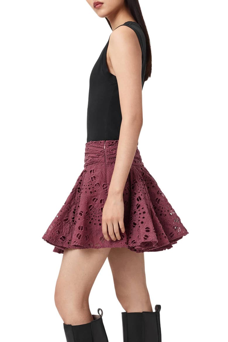 Dotty Pleated Eyelet Miniskirt, Alternate, color, RASPBERRY PINK