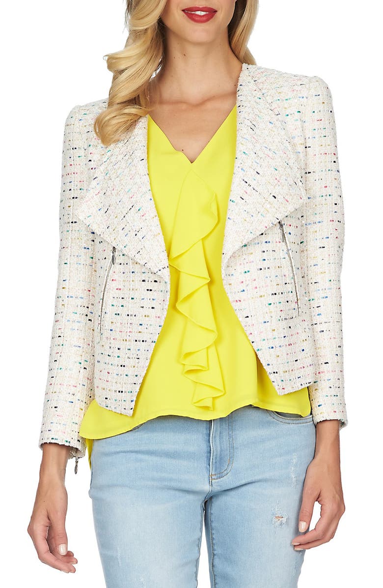 CeCe by Cynthia Steffe Tweed Asymmetrical Jacket, Main, color, 