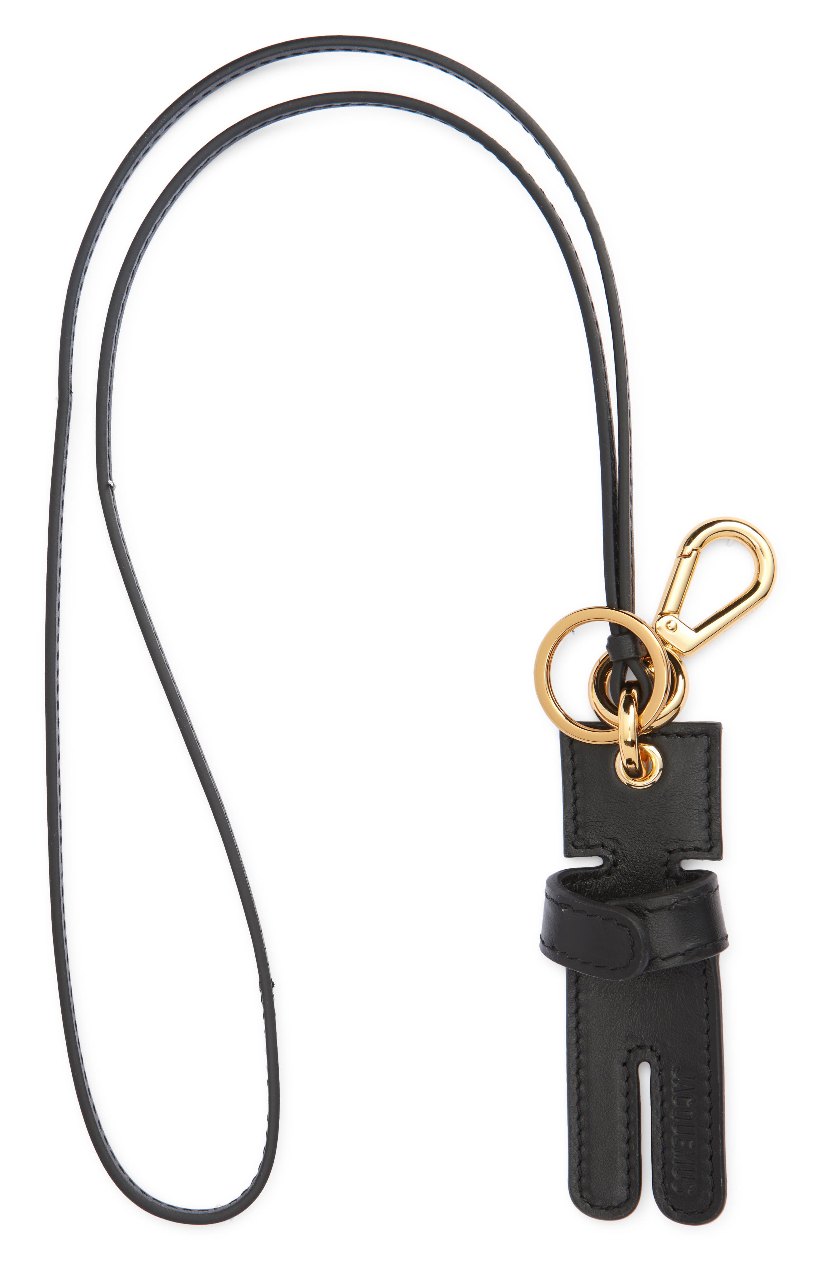 Le Porte Amico Leather Bag Charm, Main, color, BLACK 990
