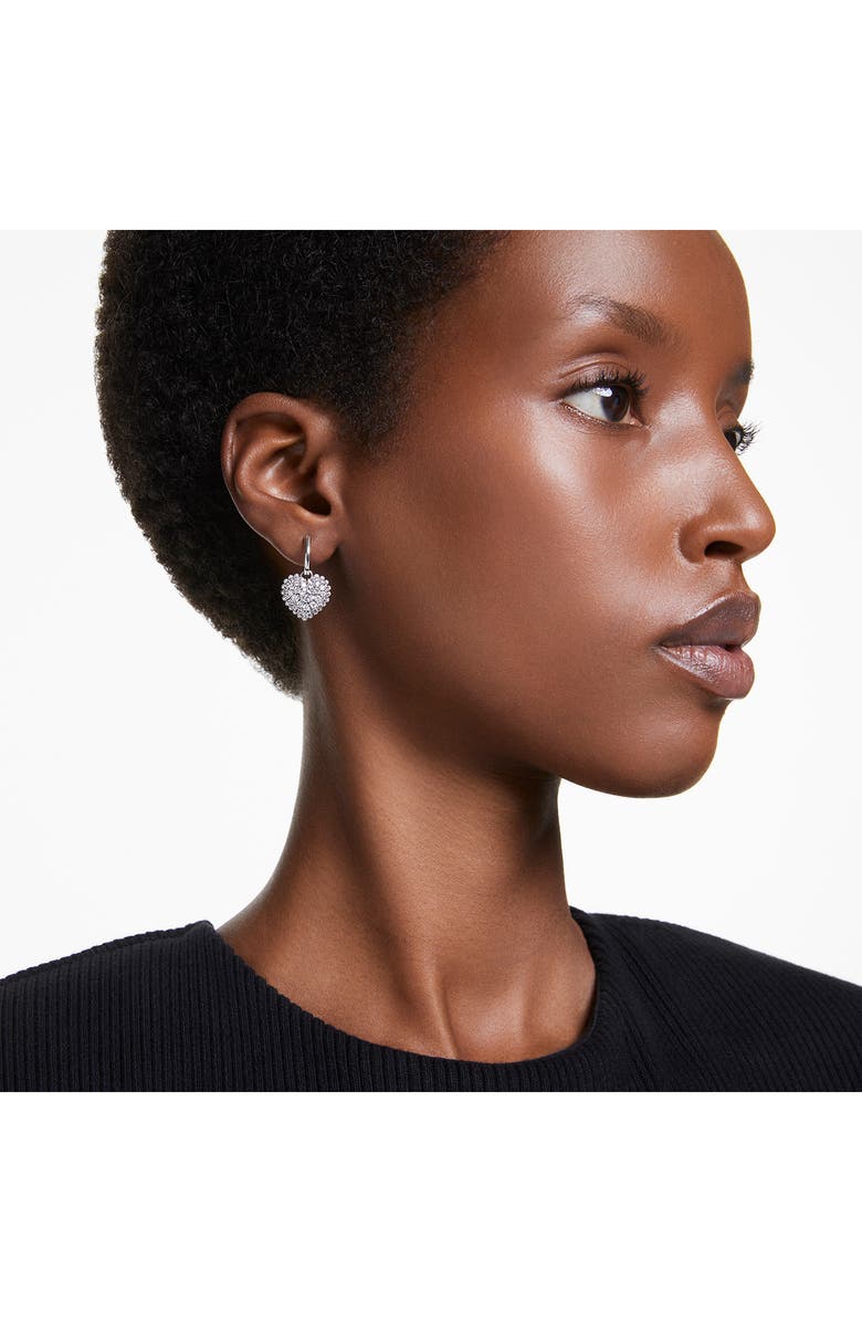 Swarovski Idyllia Crystal, Faux Pearl & Cubic Zirconia Heart Pendant Huggie Hoop Earrings, Alternate, color, White/ Silver