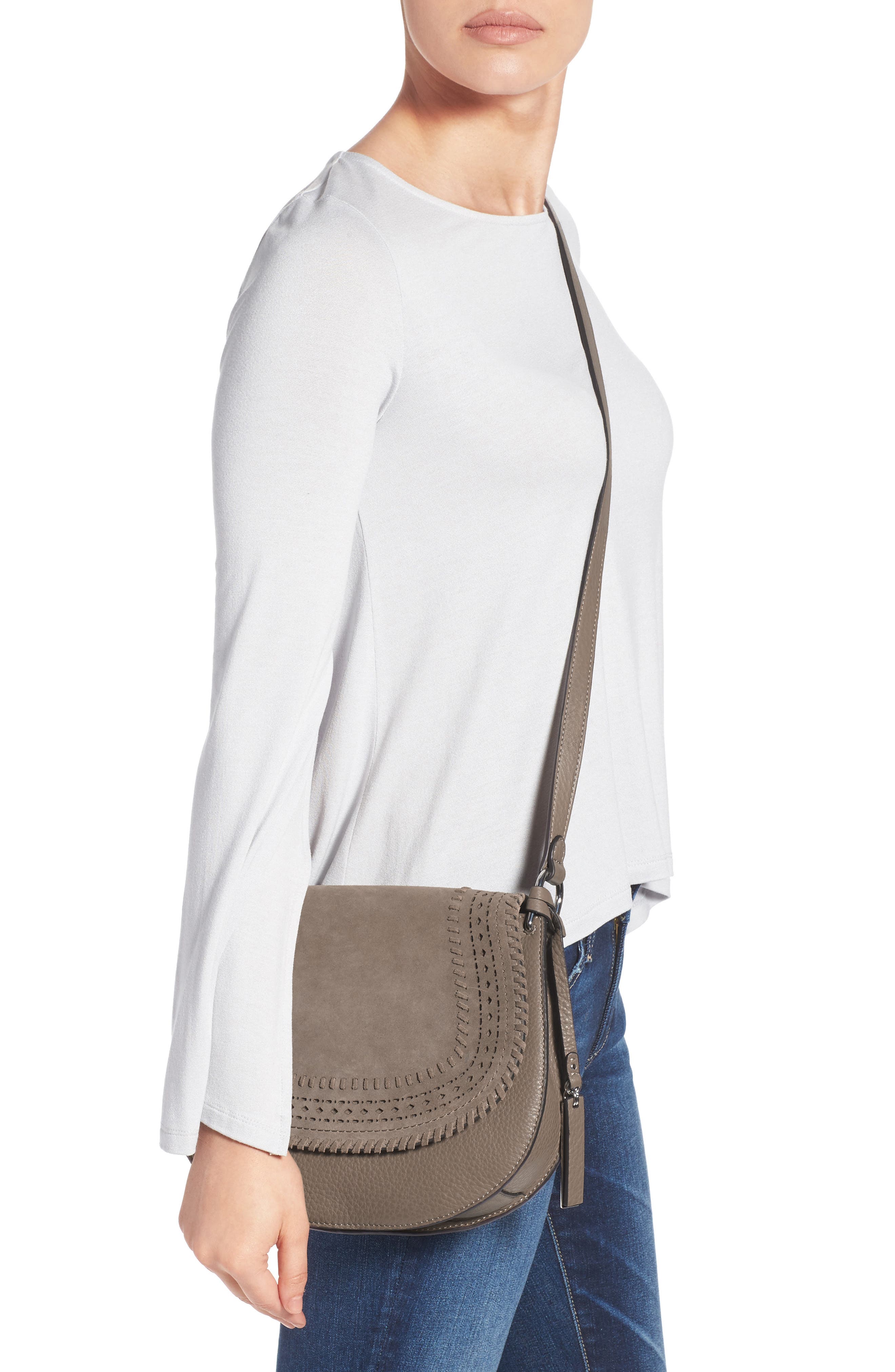 Vince Camuto Kirie Suede & Leather Crossbody Saddle Bag, Alternate, color, 