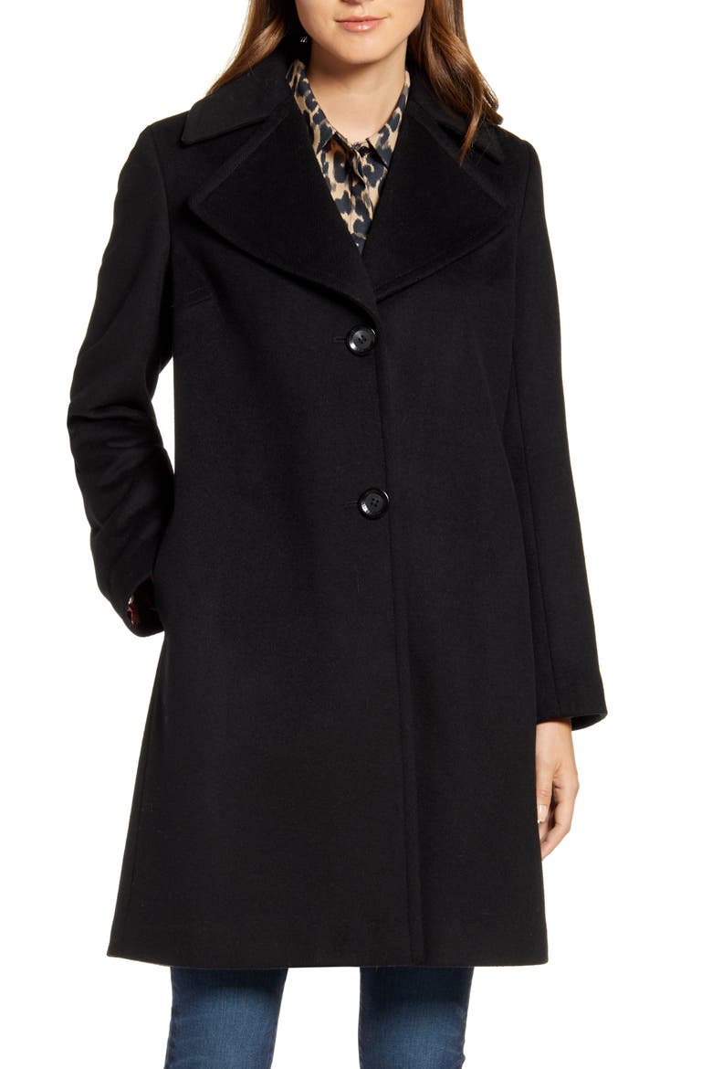 Single Breasted Wool Blend Coat, Alternate, color, BLACK