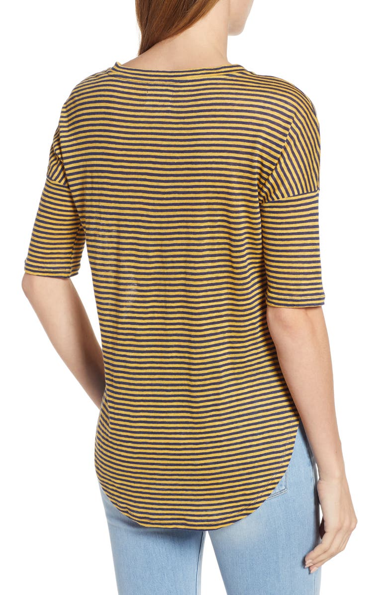Lou & Grey Striped Linen Tee, Alternate, color, Wild Sunflower