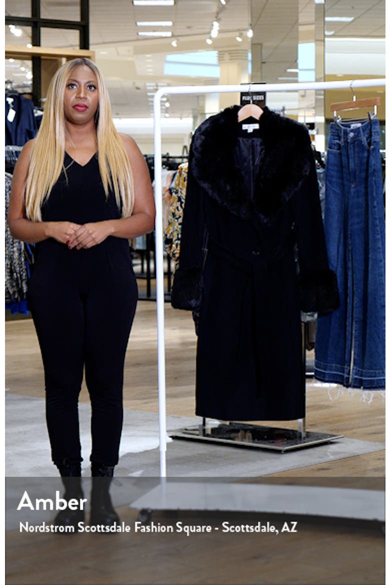 Belted Faux Fur Trim Coat video