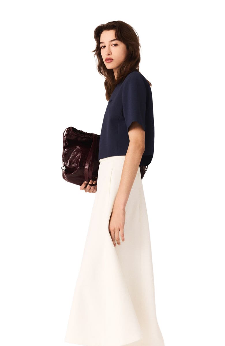 maje Heavy crepe short top, Alternate, color, Navy