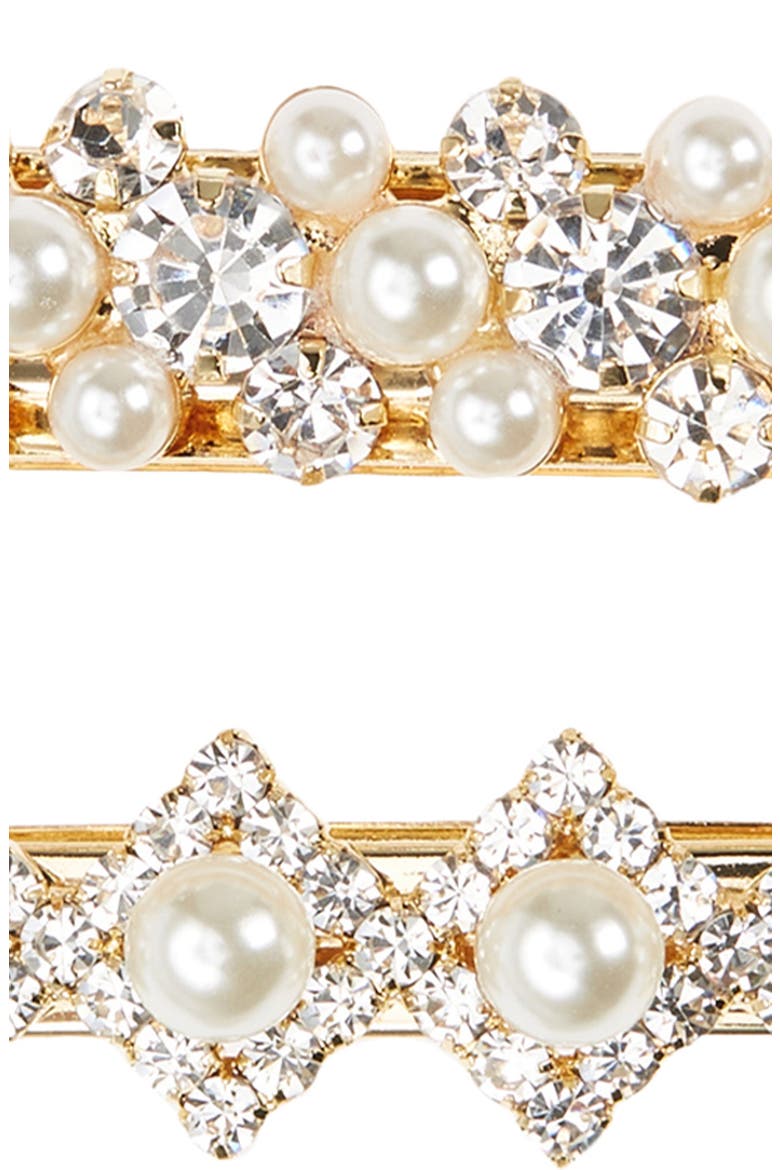 Tasha 2-Pack Assorted Imitation Pearl & Crystal Barrettes, Alternate, color, GOLD/ IVORY