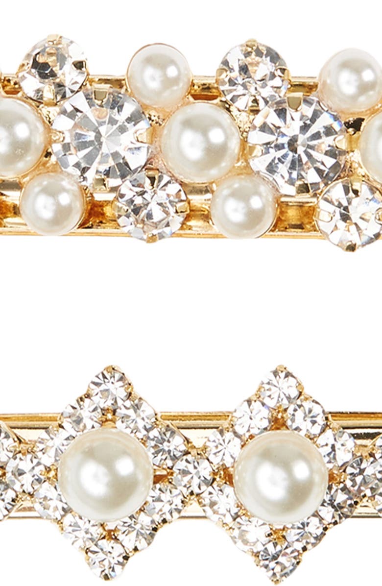 NATASHA Tasha 2-Pack Assorted Imitation Pearl & Crystal Barrettes, Alternate, color,