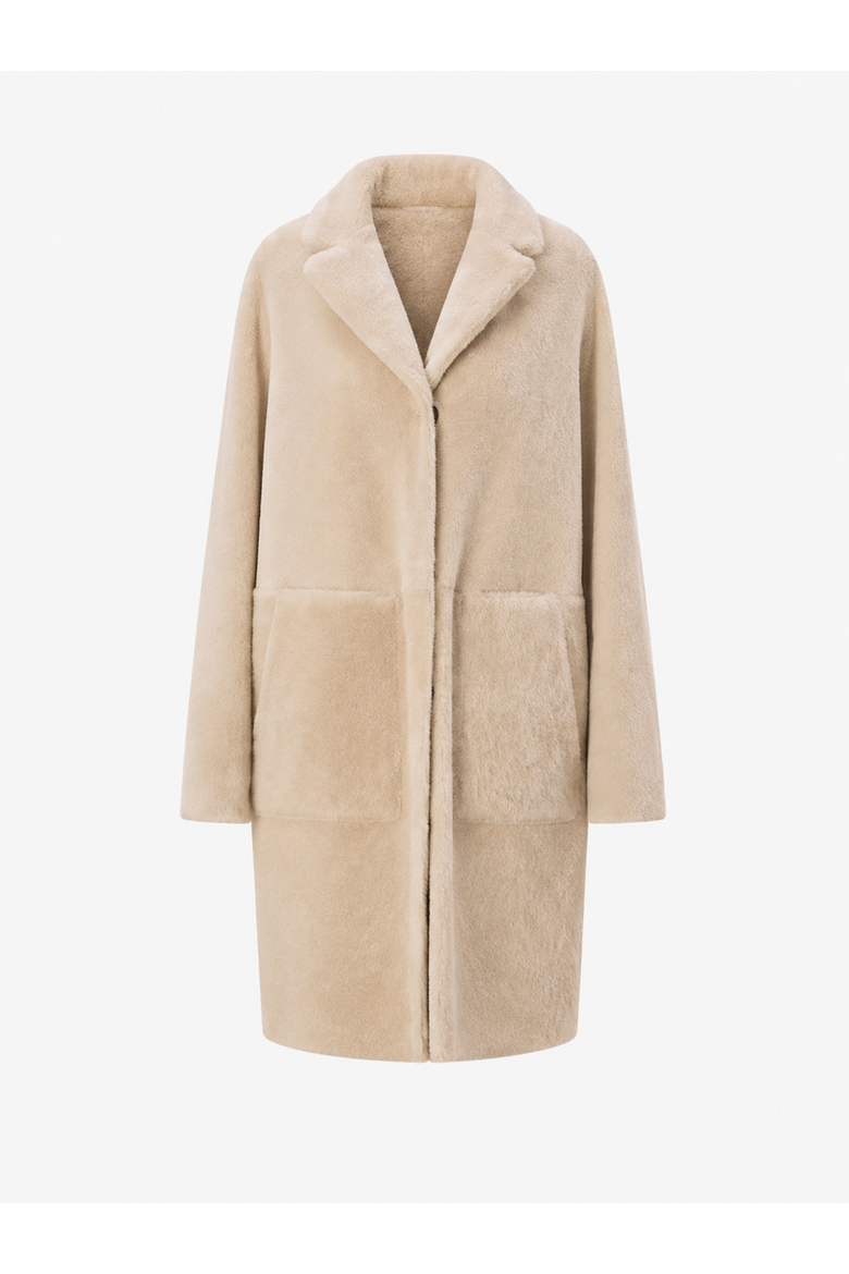 Melody Reversible Merino Shearling Coat with Leather Belt, Main, color, Ivory