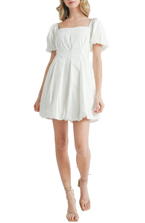 Cotton Blend Poplin Bubble Hem Minidress