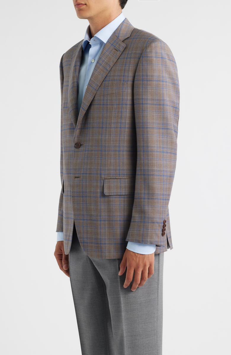 Canali Siena Regular Fit Brown & Blue Plaid Wool Sport Coat, Alternate, color, Light Brown