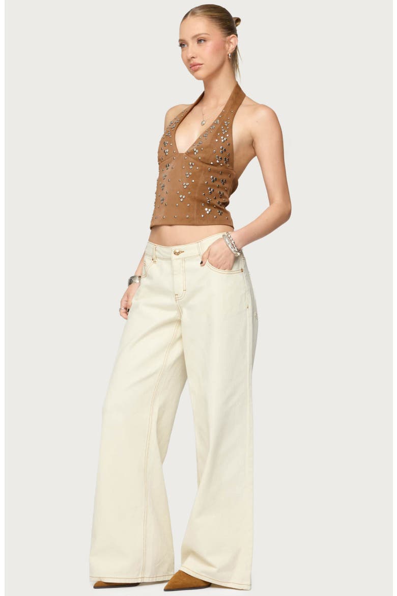 Contrast Stitch Low Rise Wide Leg Jeans, Alternate, color, CREAM