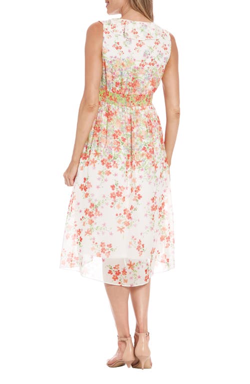 London Times Floral Sleeveless Empire Waist Chiffon Midi Dress In Raspberry