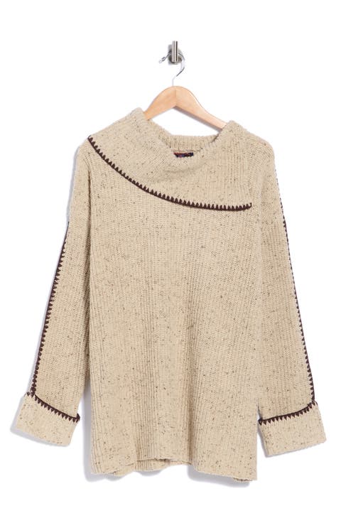 Whipstitch Mock Neck Sweater