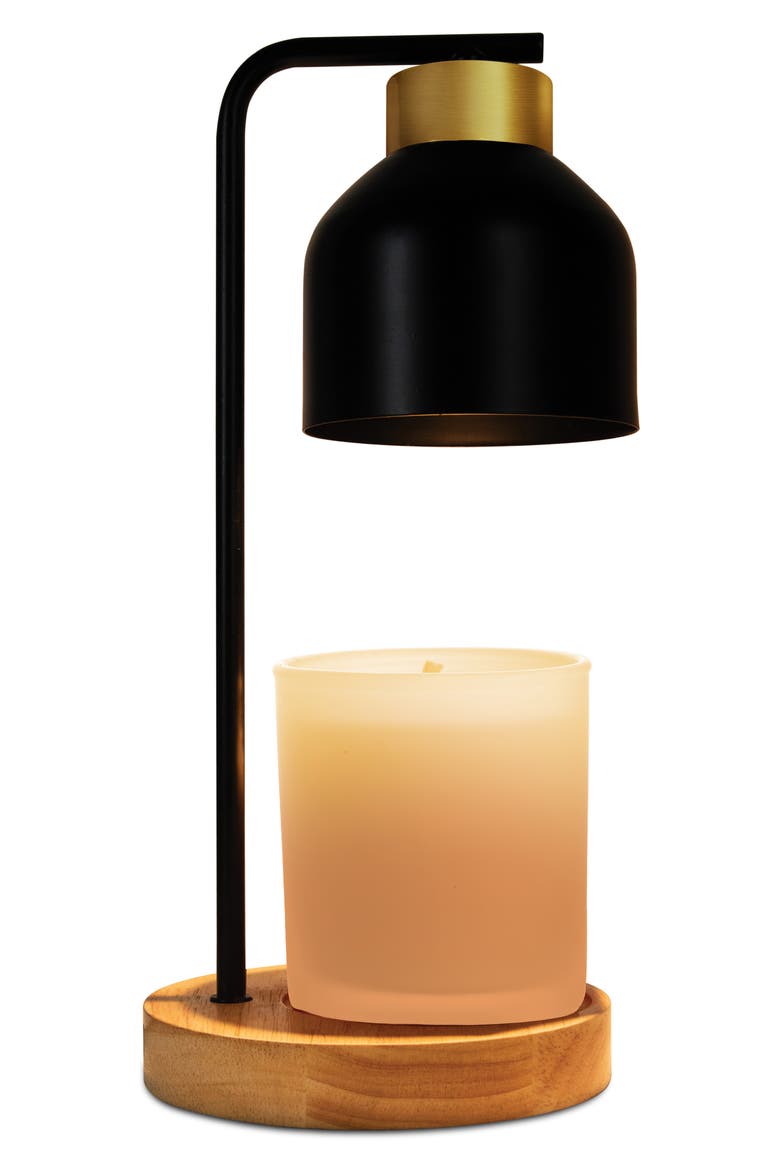 Obsidian Glow Candle Warmer Lamp, Main, color, BLACK/GOLD/WOOD