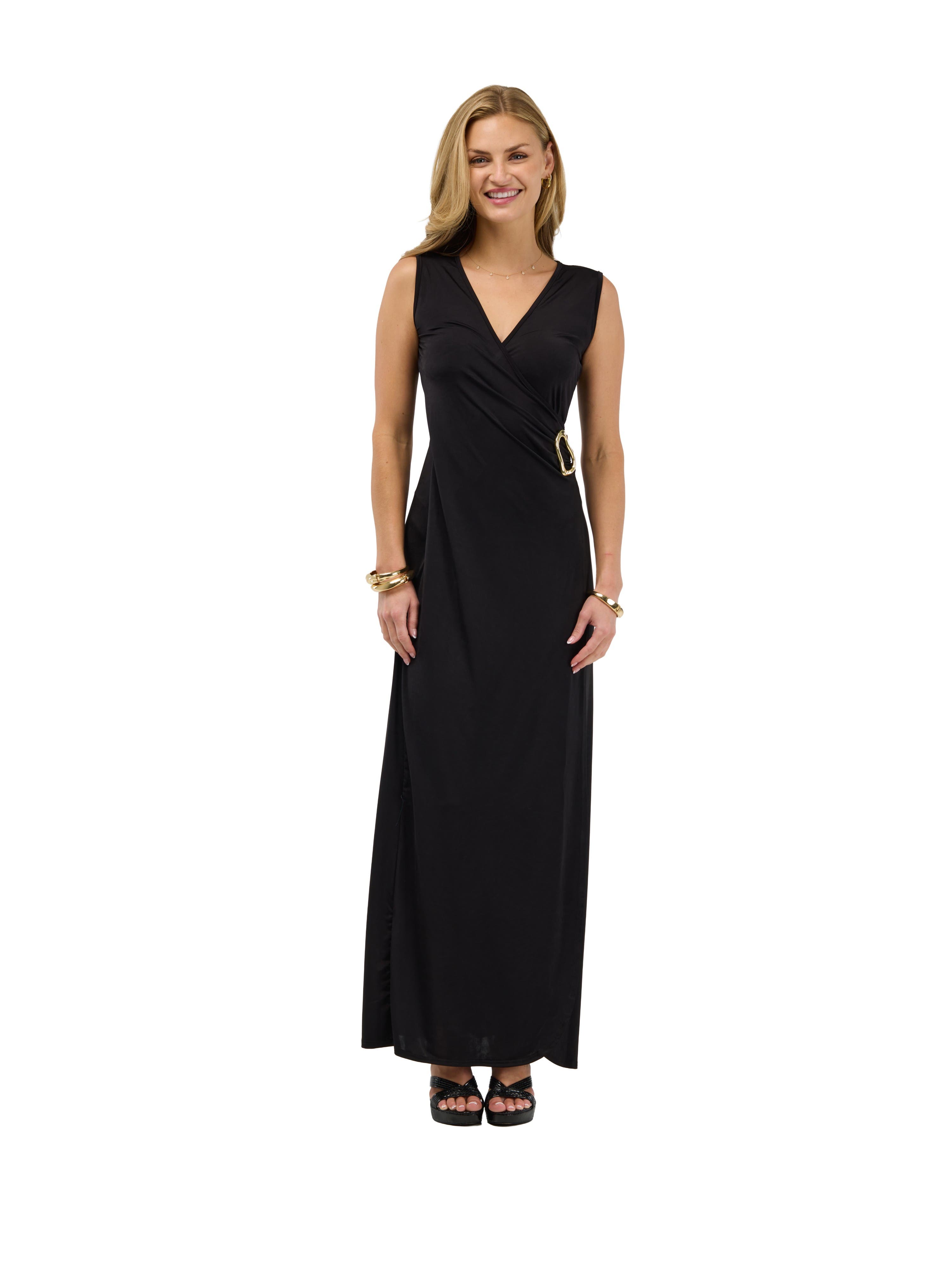 24seven Comfort Apparel Elevate Womens Sleeveless V Neck Wrap Maxi ...