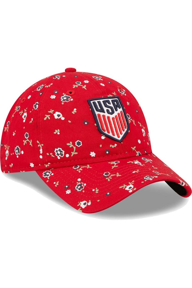 Women's New Era Red USMNT Floral 9TWENTY Adjustable Hat, Alternate, color, Red