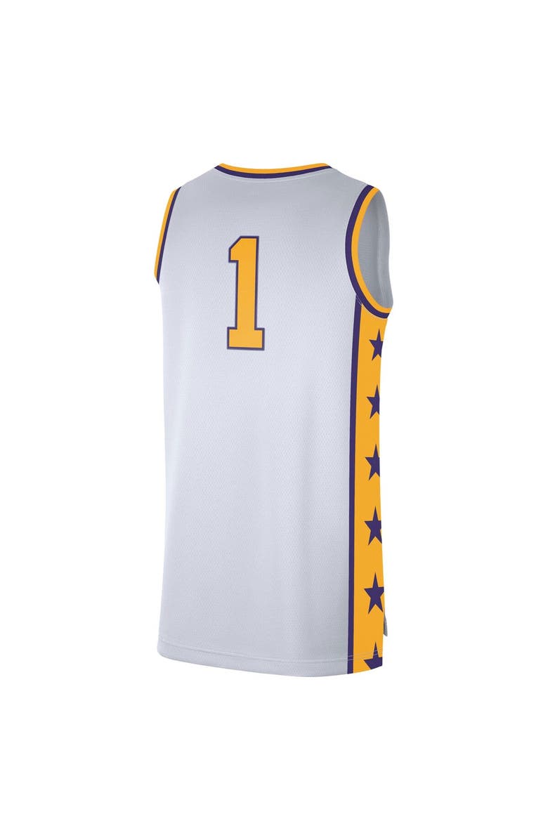 Nike Men's Nike #1 White LSU Tigers Replica Basketball Jersey, Alternate, color, 