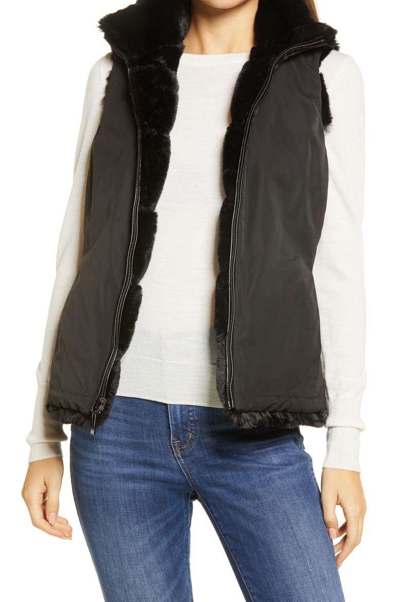 Faux Fur Reversible Vest, Alternate, color, BLACK