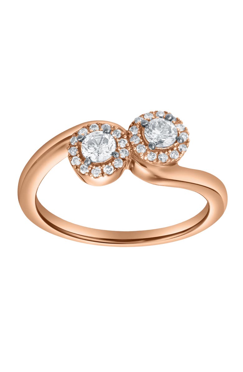 LuvMyJewelry Rosalita 0.50 Cts Natural Diamond Toi et Moi Halo 14K Gold Ring, Alternate, color, 14K Rose Gold