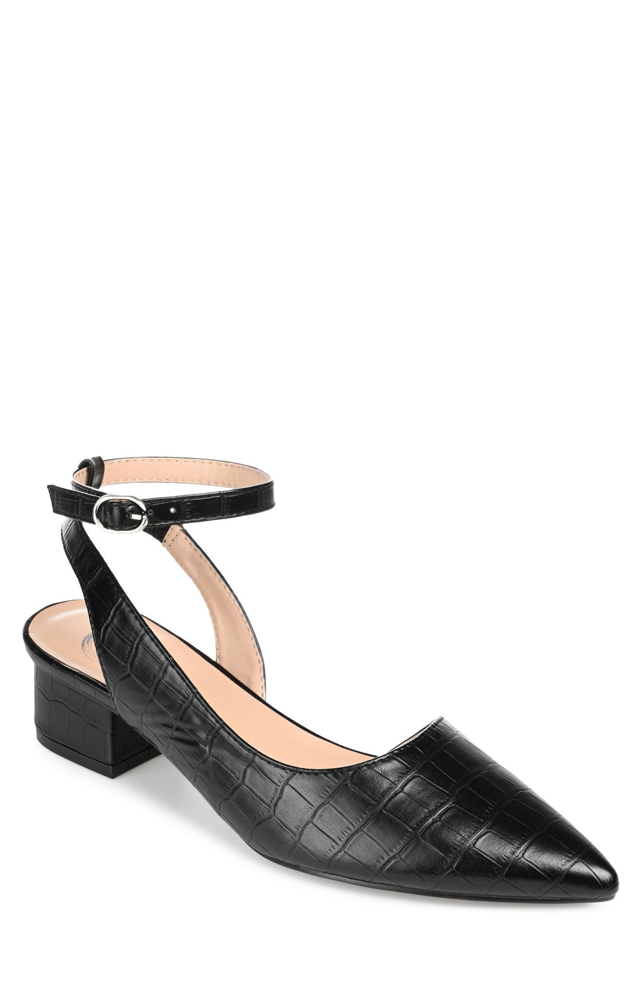 Journee Collection Keefa Croc Embossed Ankle Strap Pump - Wide Width, Main, color, Black