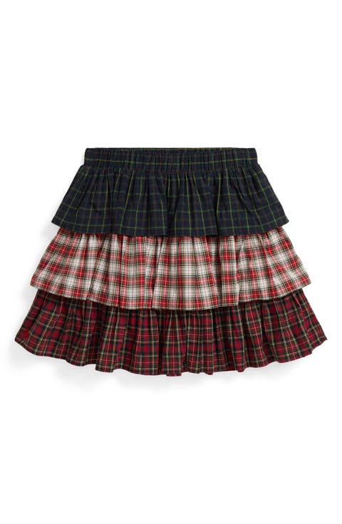 Kids' Plaid Tiered Cotton Skirt (Big Kid)