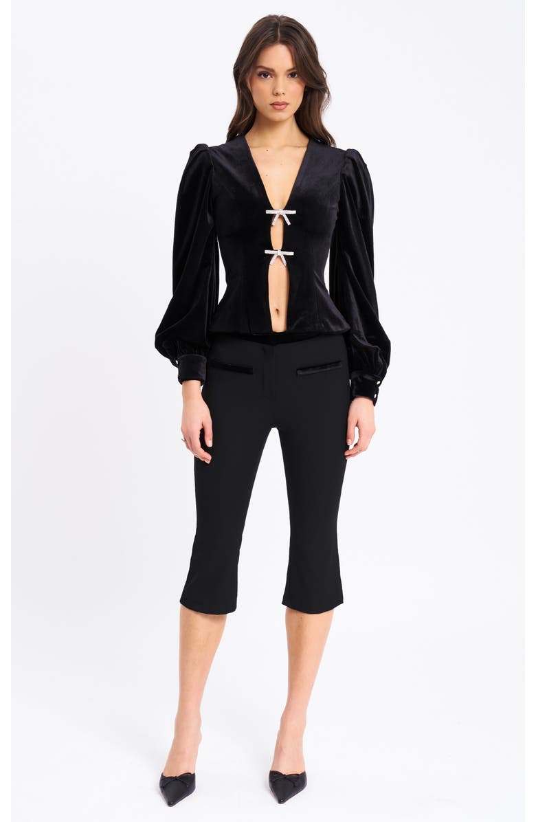 Miss Circle Kristy Velvet Decorating Flare Cropped Pants, Alternate, color, Black