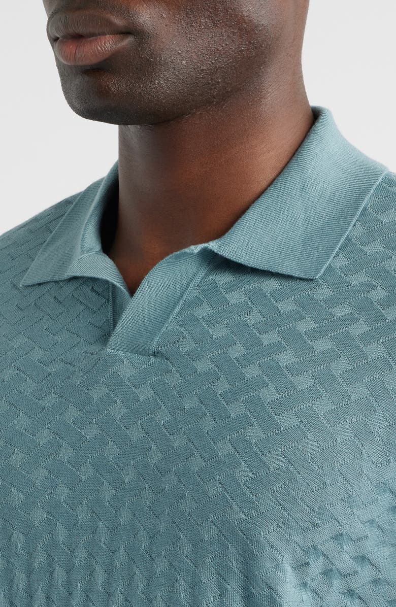 Emporio Armani Basket-Weave Stitch Johnny Collar Virgin Wool Polo Sweater, Alternate, color, Teal