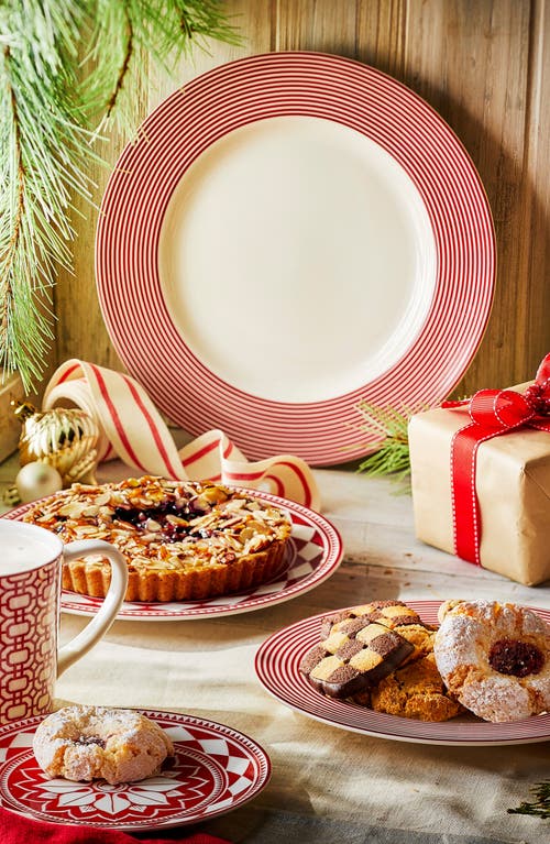 Caskata Newport Crimson Stripe Rimmed Dinner Plate In Red