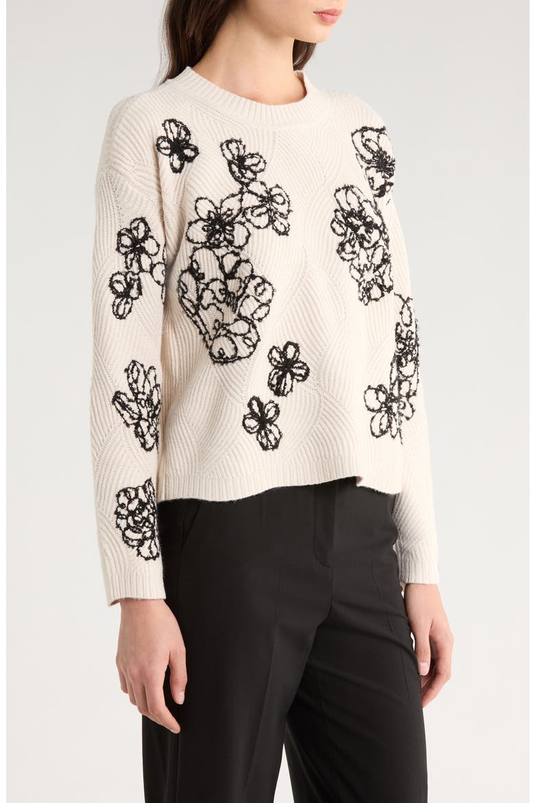 Embroidered Crewneck Sweater, Alternate, color, SUGAR HEATHER