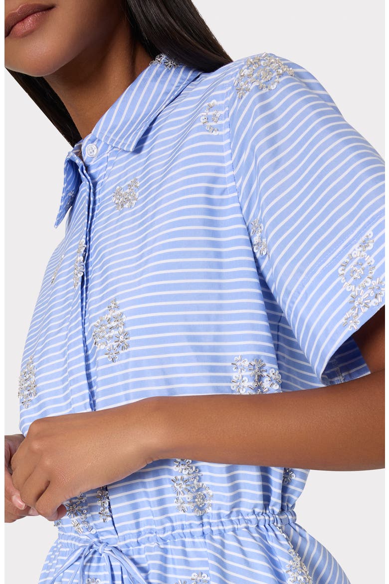 Willa Stripe Sequin Embellished Button-Up Minidress, Alternate, color, BLUE/ WHITE