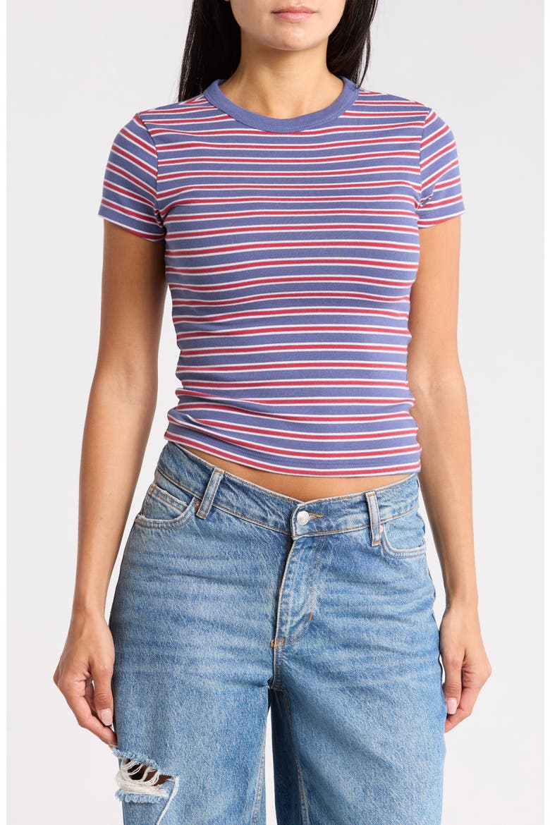 Short Sleeve Baby Tee, Main, color, BLUE PINK ALICIA STRIPE