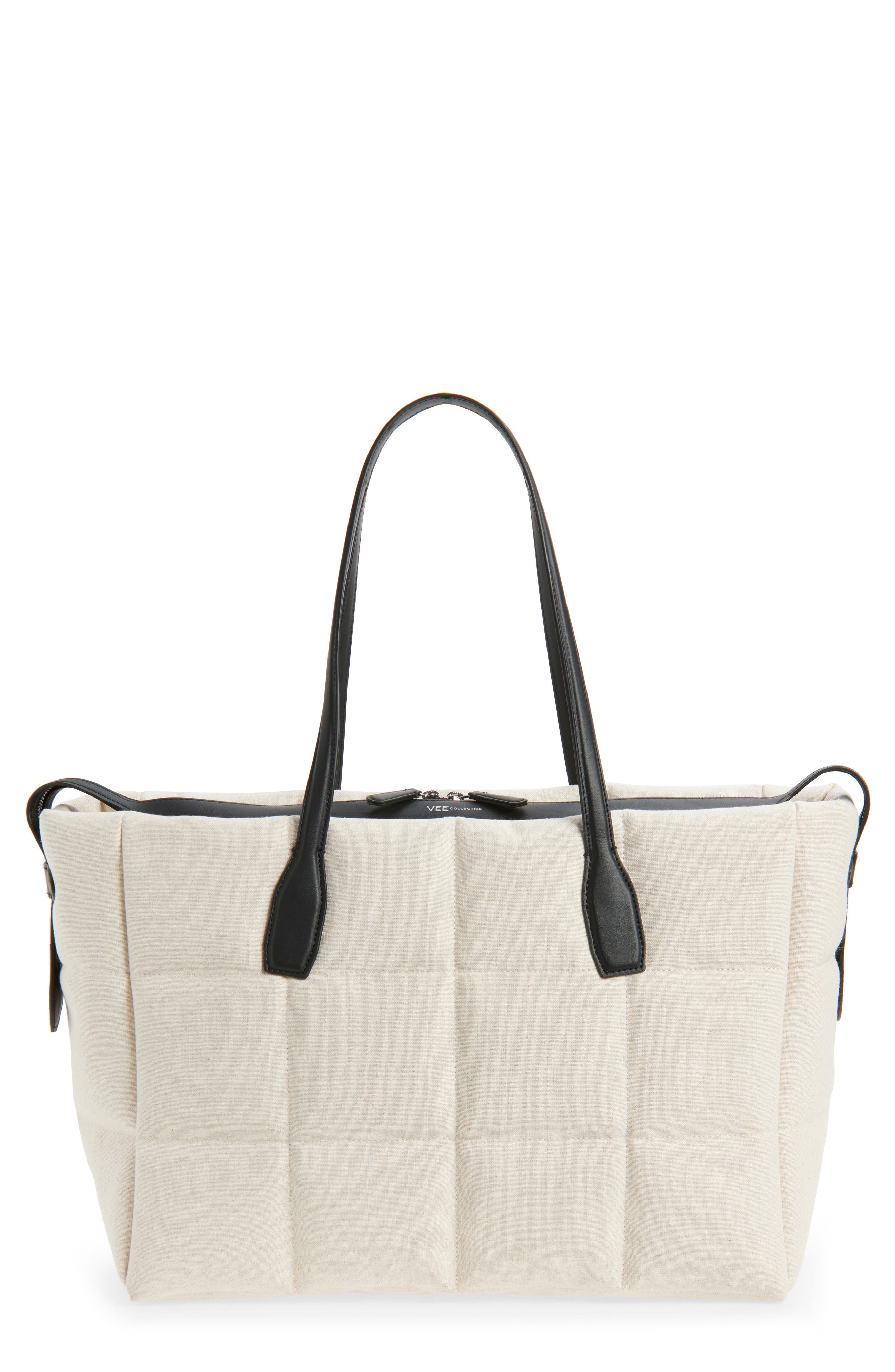 VeeCollective Large Tela Quilted Tote, Main, color, Natural Canvas / Black Bbk