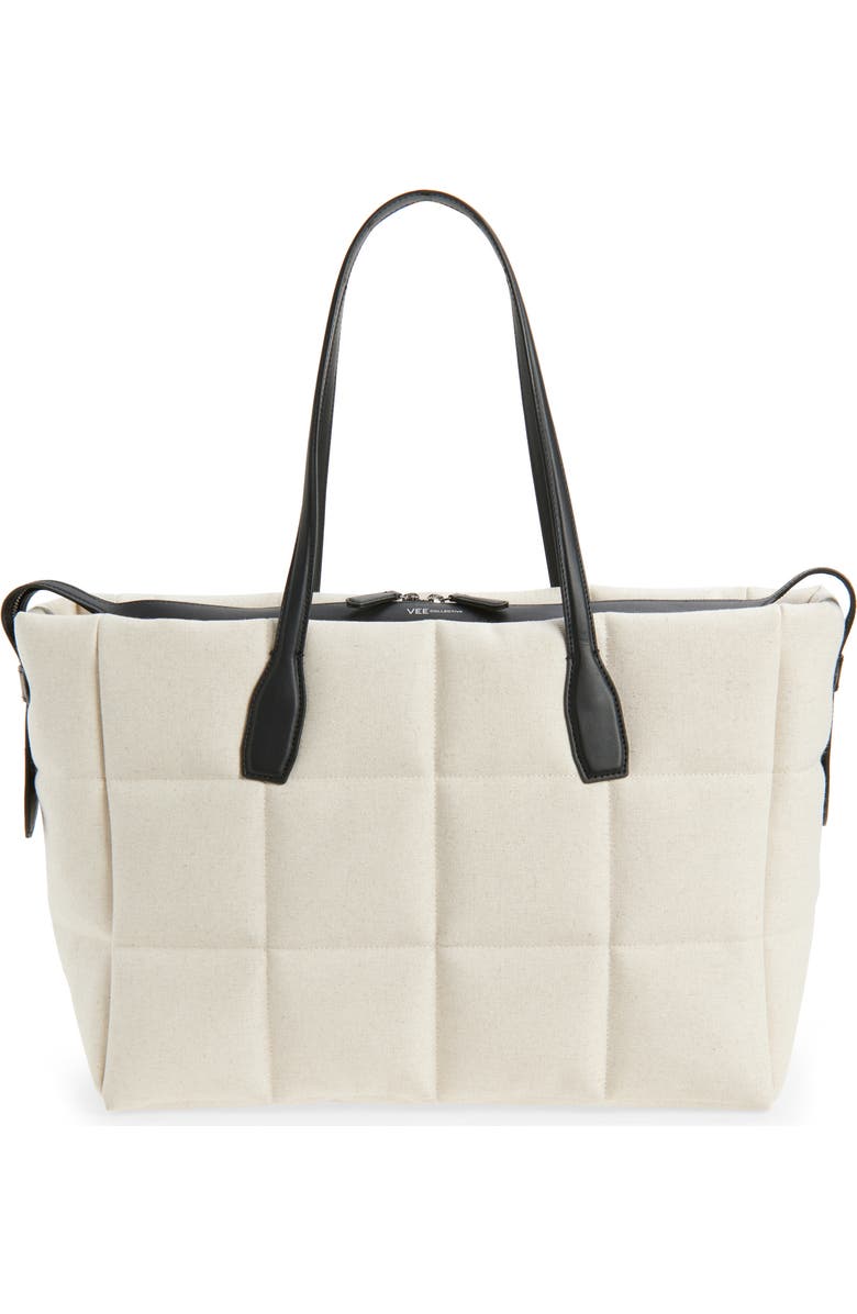 VeeCollective Large Tela Quilted Tote, Main, color, Natural Canvas / Black Bbk