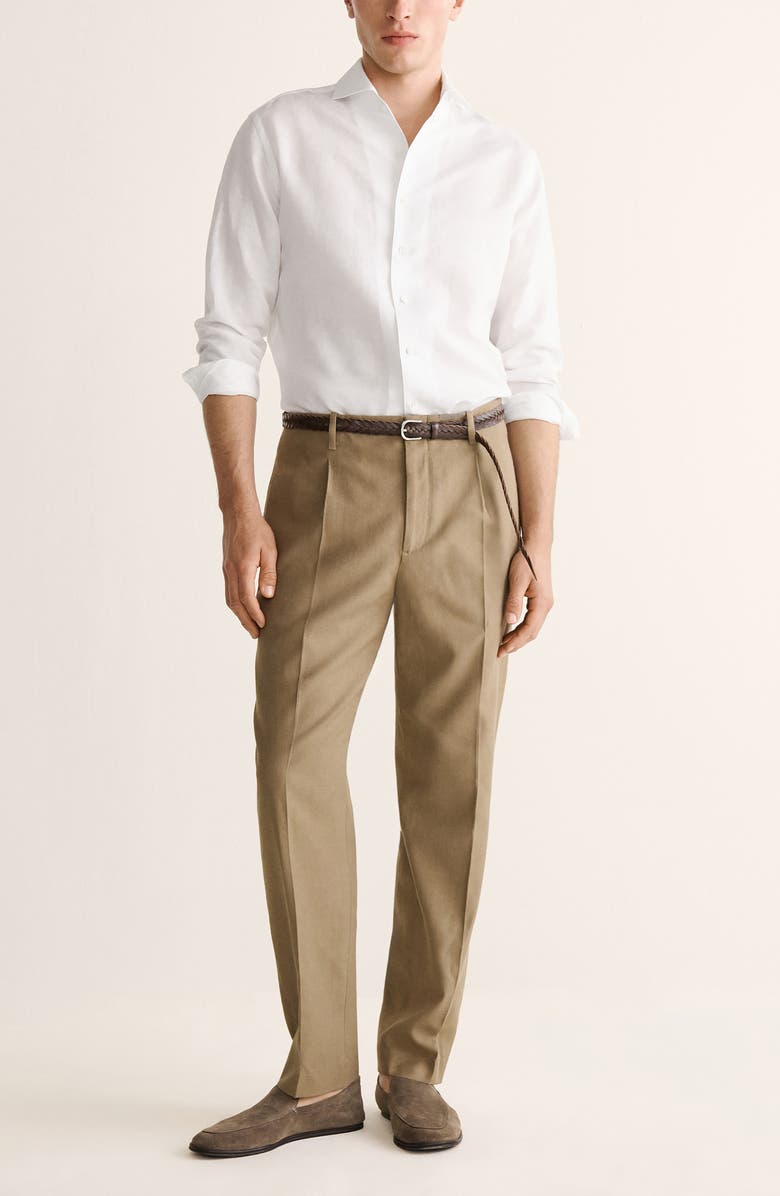 MANGO Regular Fit Solid Slub Linen Blend Button-Up Shirt, Alternate, color, White