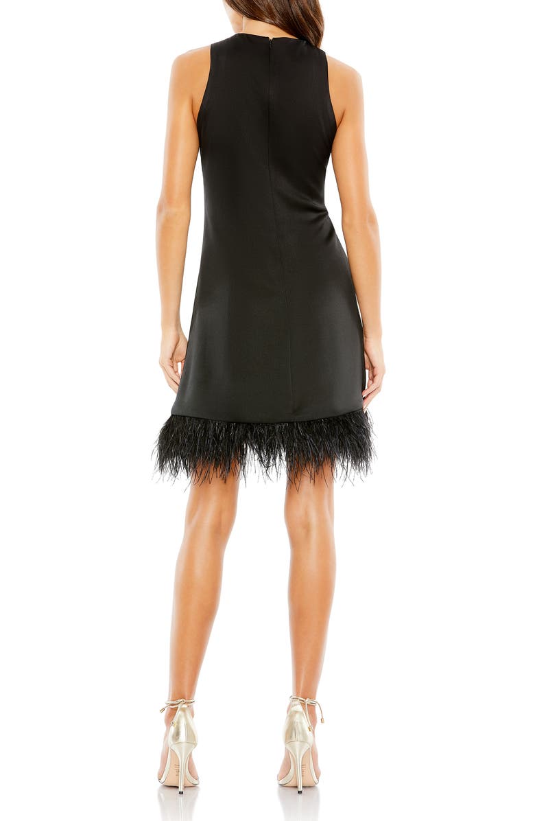 Mac Duggal Feather Hem High Neck A-Line Dress, Alternate, color, Black