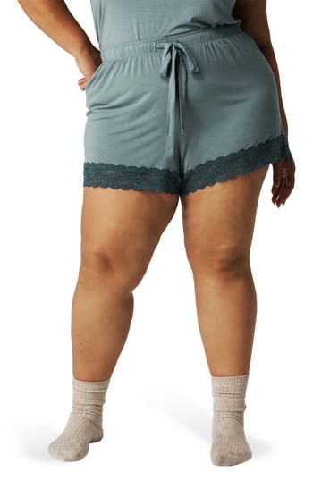 Posh Peanut Lace Pajama Shorts In Green