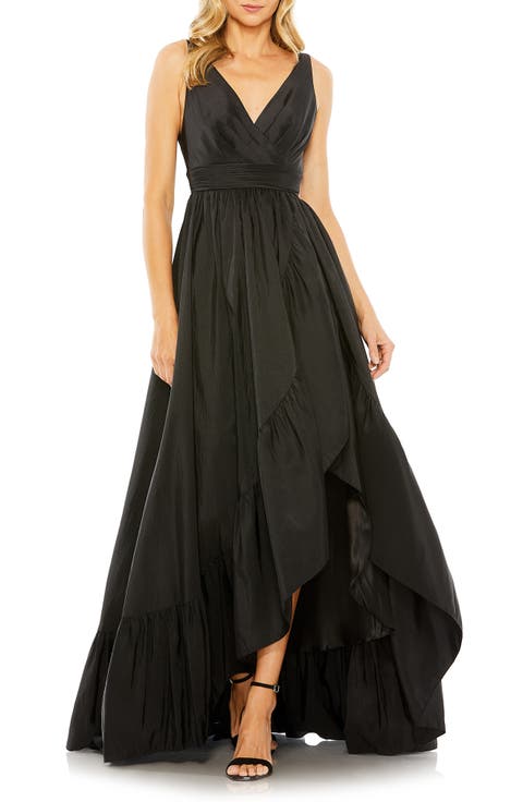 Sleeveless Taffeta High-Low Ruffle Gown