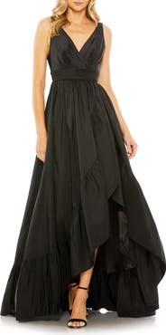 Mac Duggal Sleeveless Taffeta High-Low Ruffle Gown