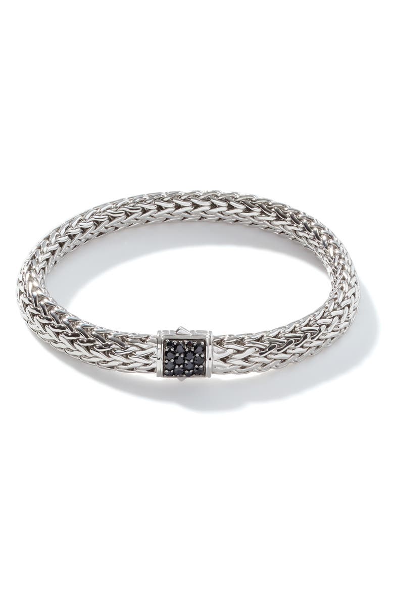 John Hardy ICON BRACELET STERLING SILVER PAVÉ 7.5MM, Main, color, Silver/Black Diamonds