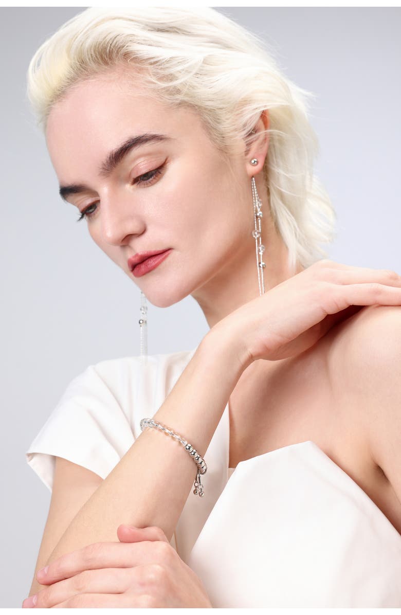 Classicharms FrostLily Clear Crystal and Bead Bolo Bracelet, Alternate, color, Silver