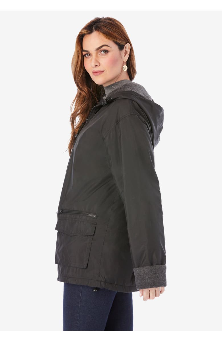 Roaman's Plus Size Hooded Nylon Jacket, Alternate, color, Gunmetal